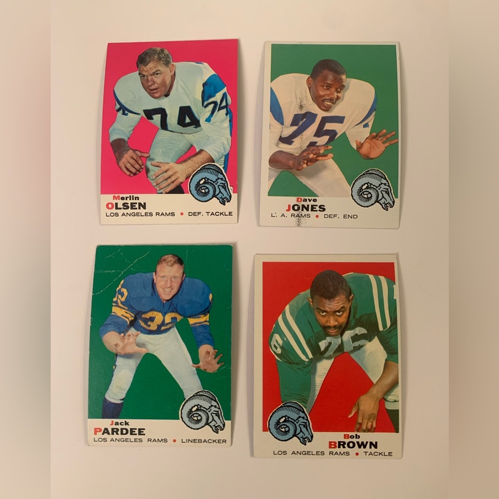 L.A. Rams 1969 Topps Football Trading Cards - Set of 4